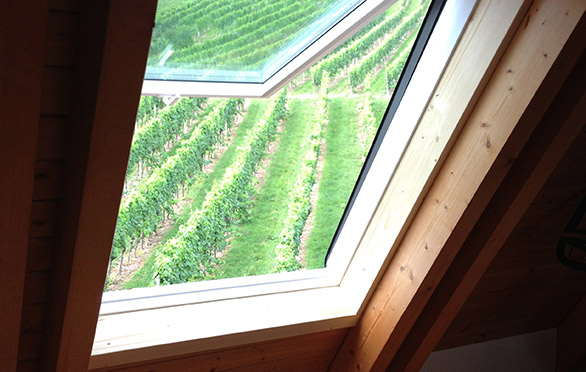 Dachfenstermit sichtbarem Dachstuhl 